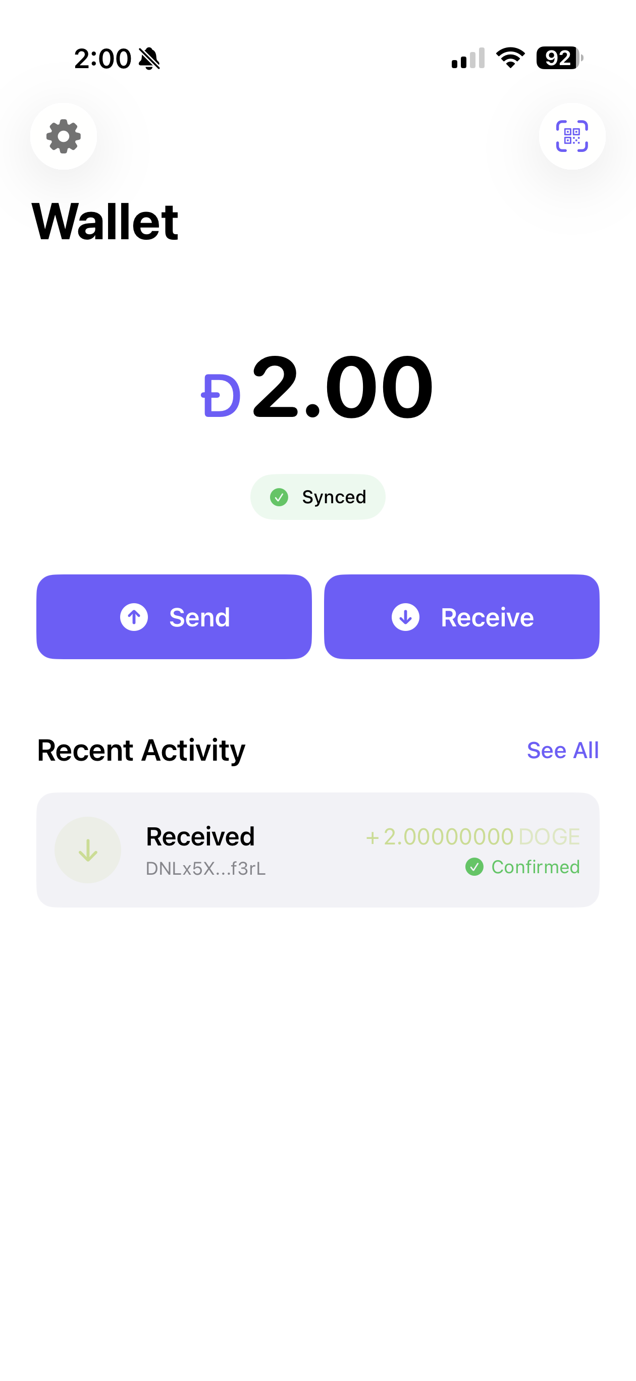 Avocadoge wallet showing balance and recent transactions